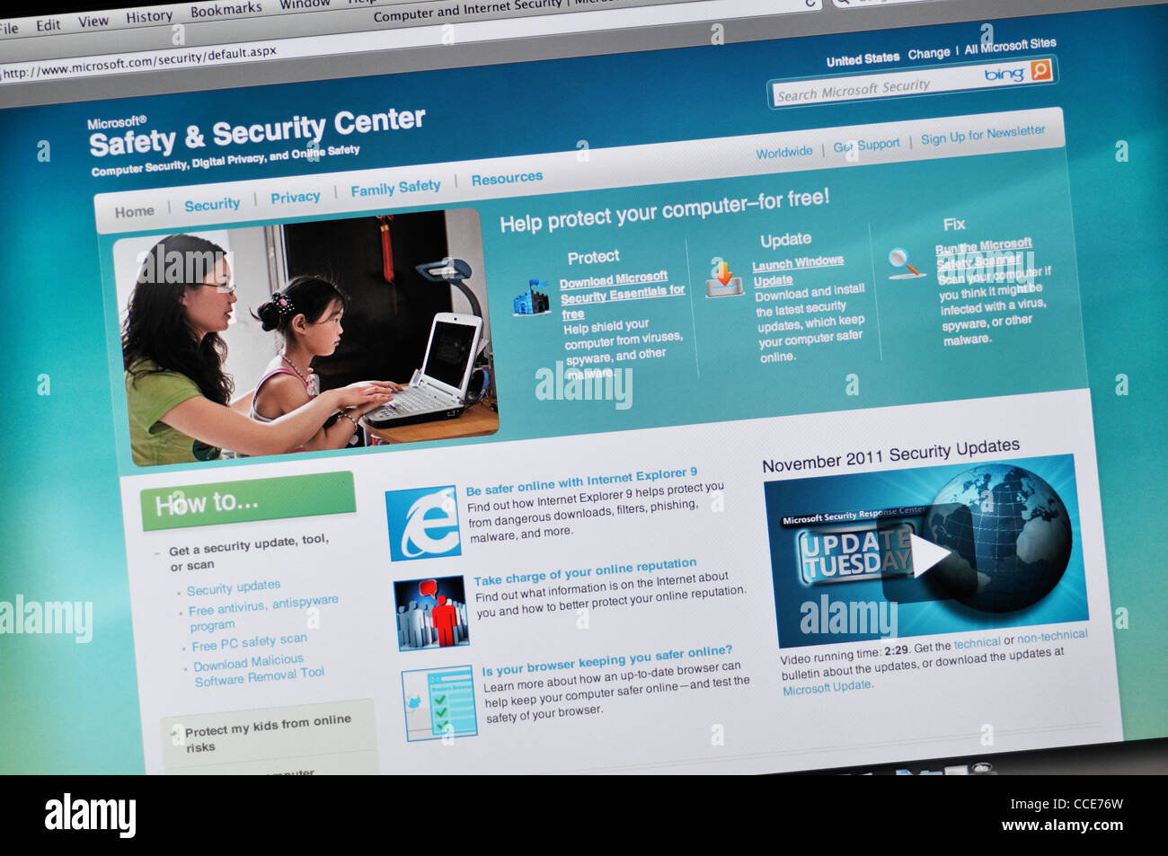 Microsoft.com - safety e security center sito web Foto Stock