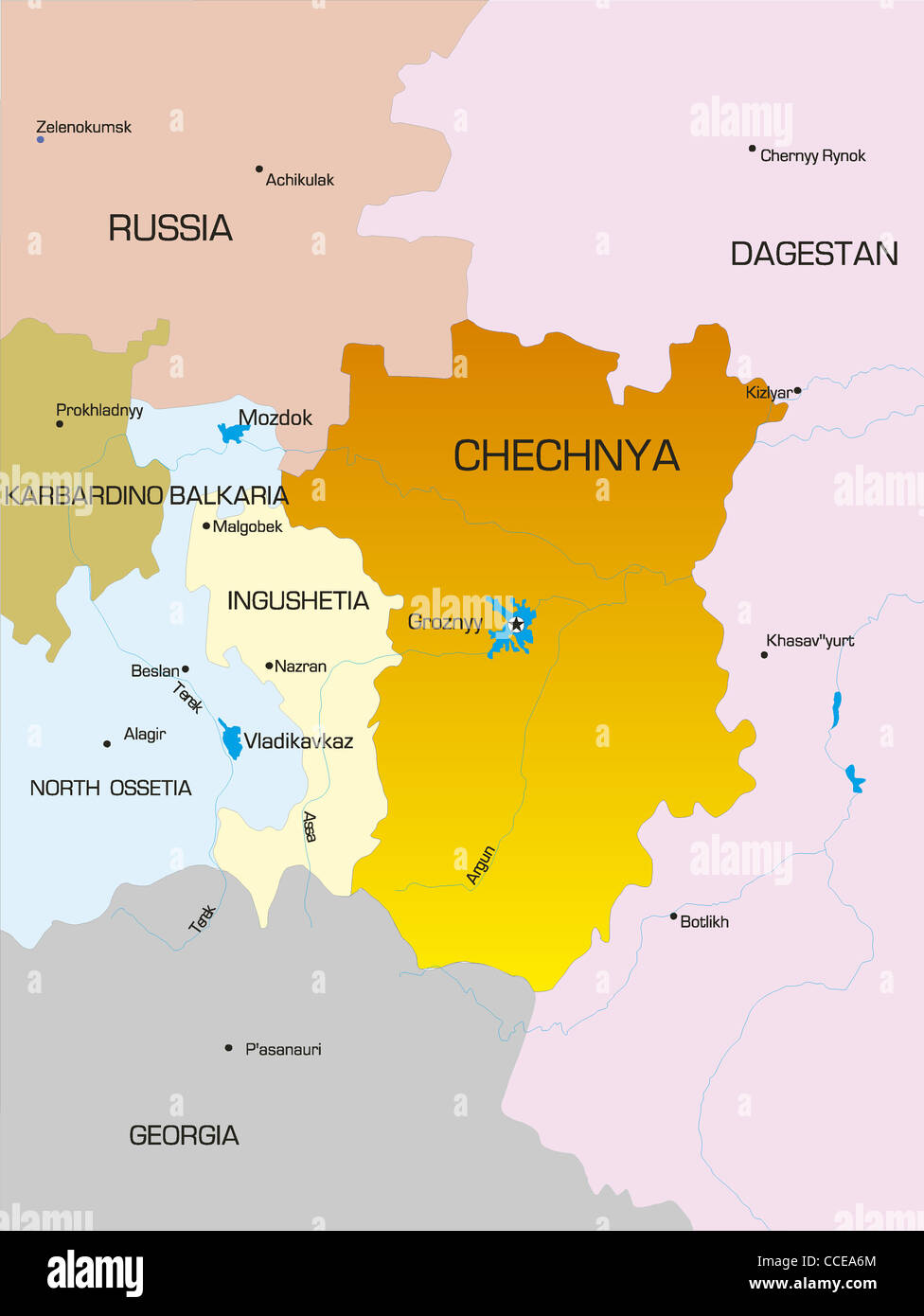 Mappa vettoriale della Repubblica cecena paese Foto Stock