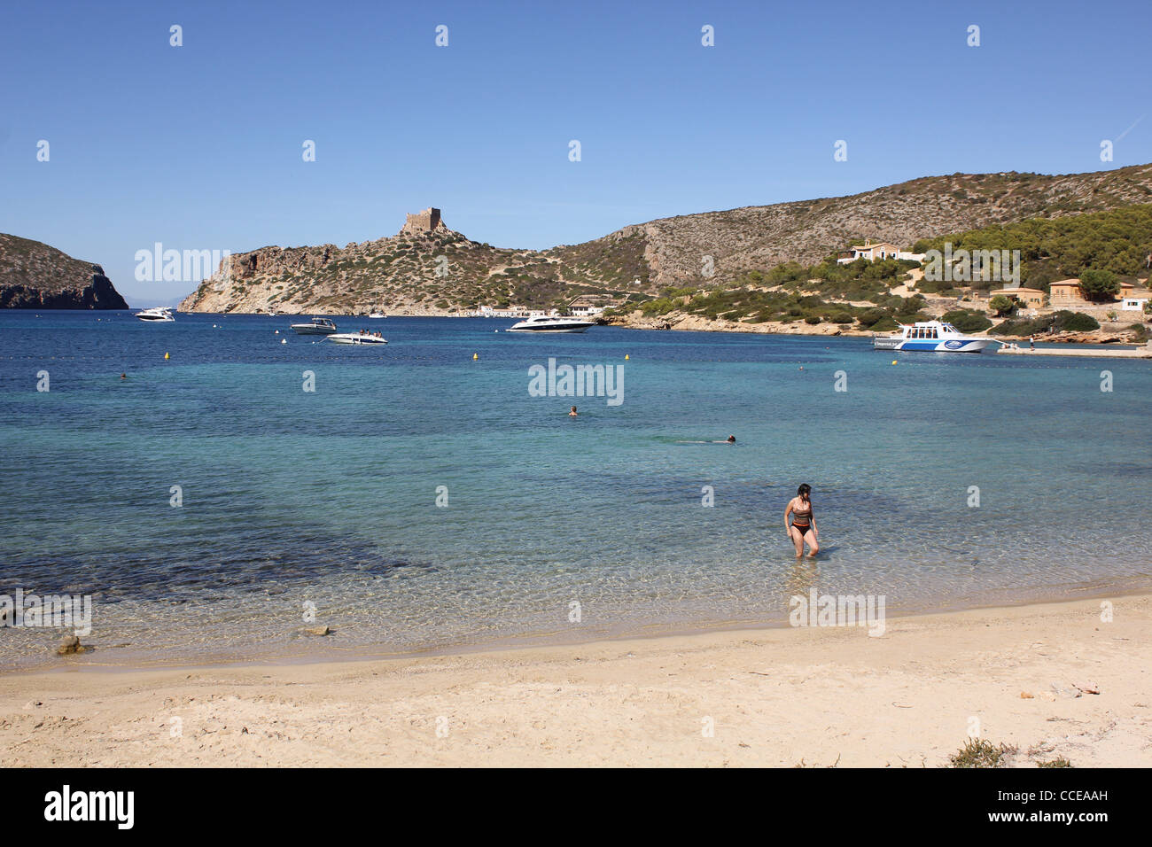 Di scena sul isola di Cabrera, arcipelago di Cabrera delle isole, Spagnolo parco naturale, situato a sud est di Palma de Mallorca / Maiorca Foto Stock