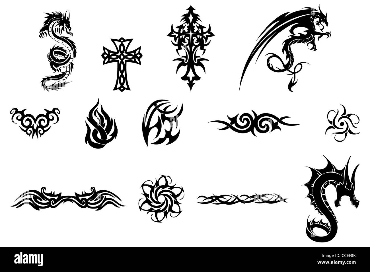 Tattoo design elementi isolati su bianco Foto Stock