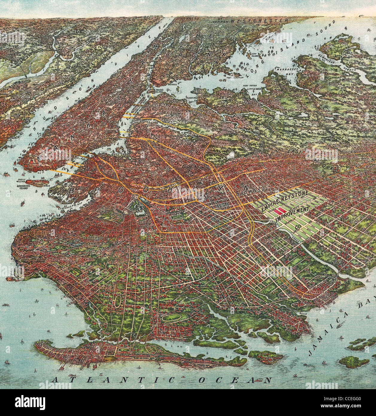 Mappa panoramica di Brooklyn, New York City, 1908 Foto Stock