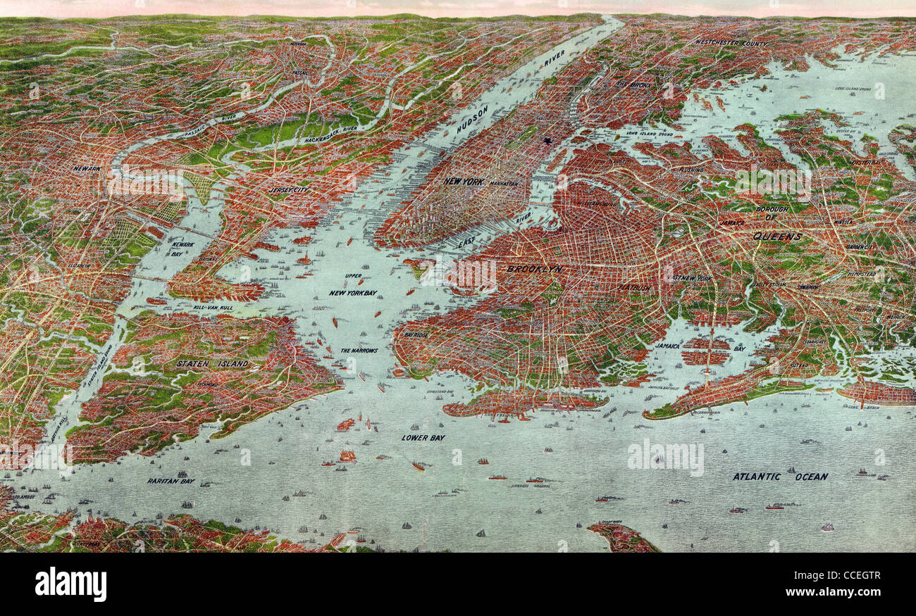 Mappa panoramica di New York City, 1912 Foto Stock