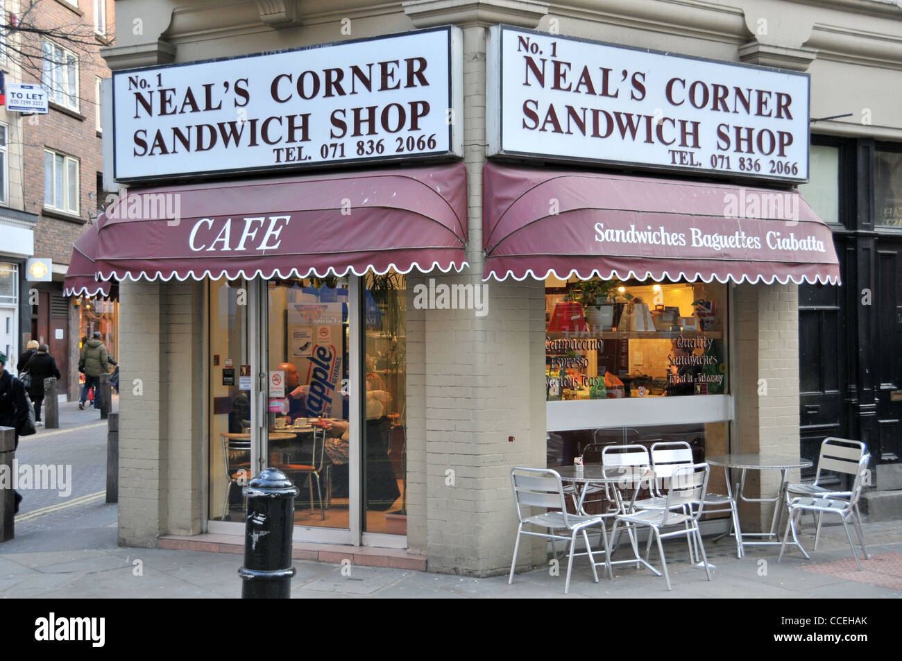 Angolo Neals sandwich shop Neal Street Covent Garden di Londra Foto Stock