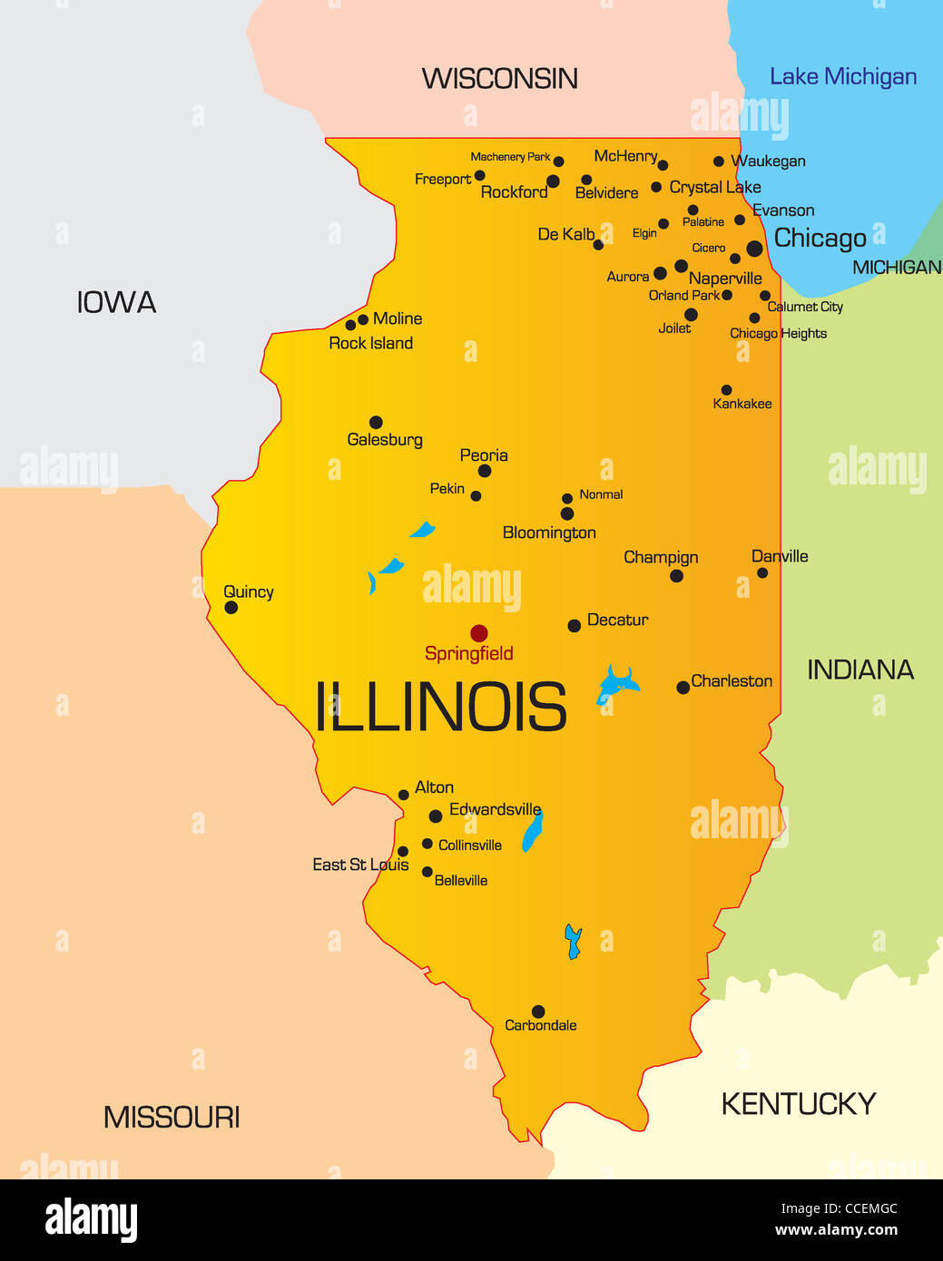 Colore del vettore mappa di Illinois. Stati Uniti d&#39;America Foto stock - Alamy