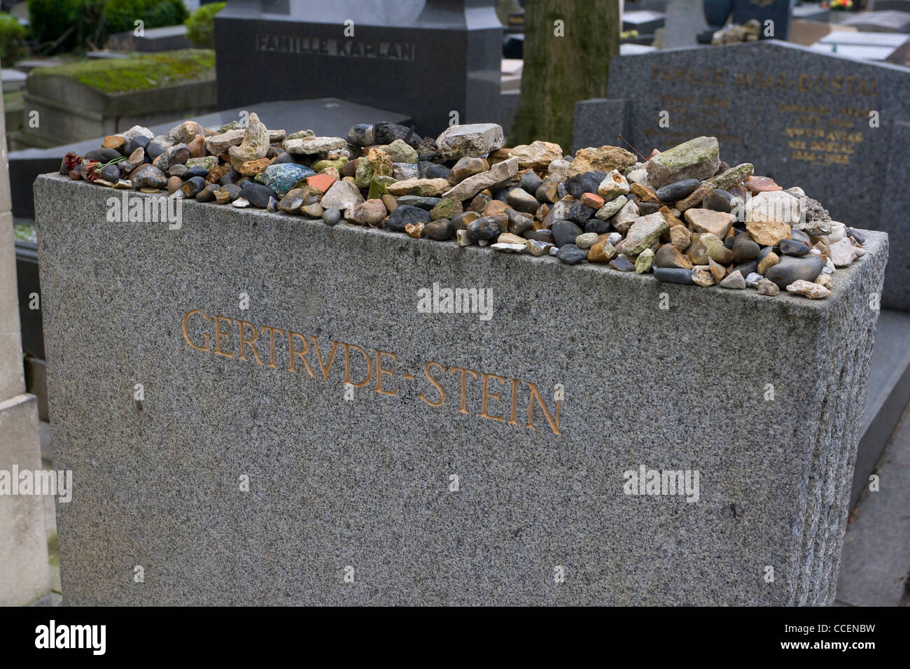 Tomba di scrittore americano, collezionista d'arte e aficionado, Gertrude Stein (1874-1946), Cimetière du Père-Lachaise, Parigi, Francia Foto Stock