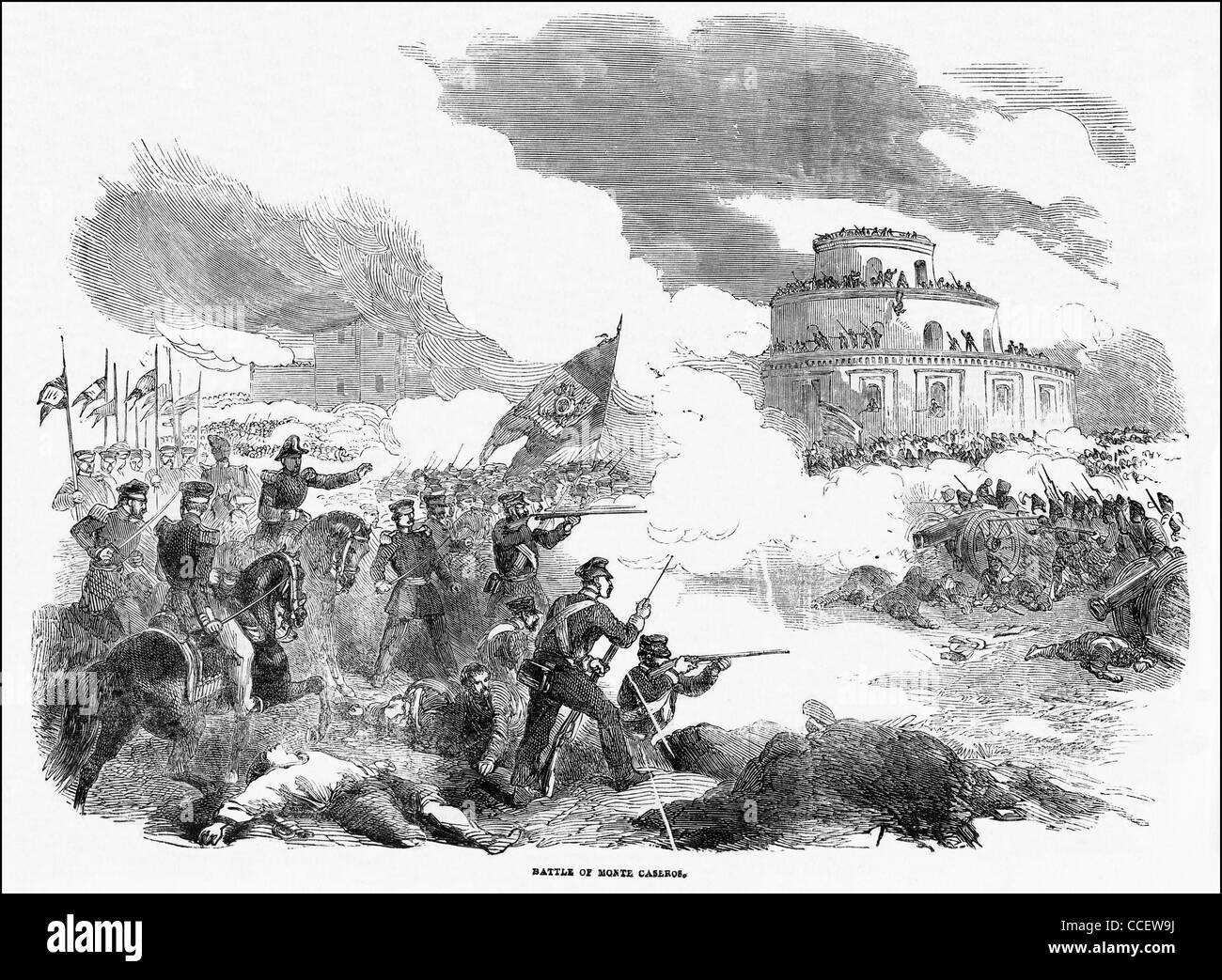 Incisione vittoriano circa 1852 battaglia di Monte Caseros, Argentina, Sud America Foto Stock