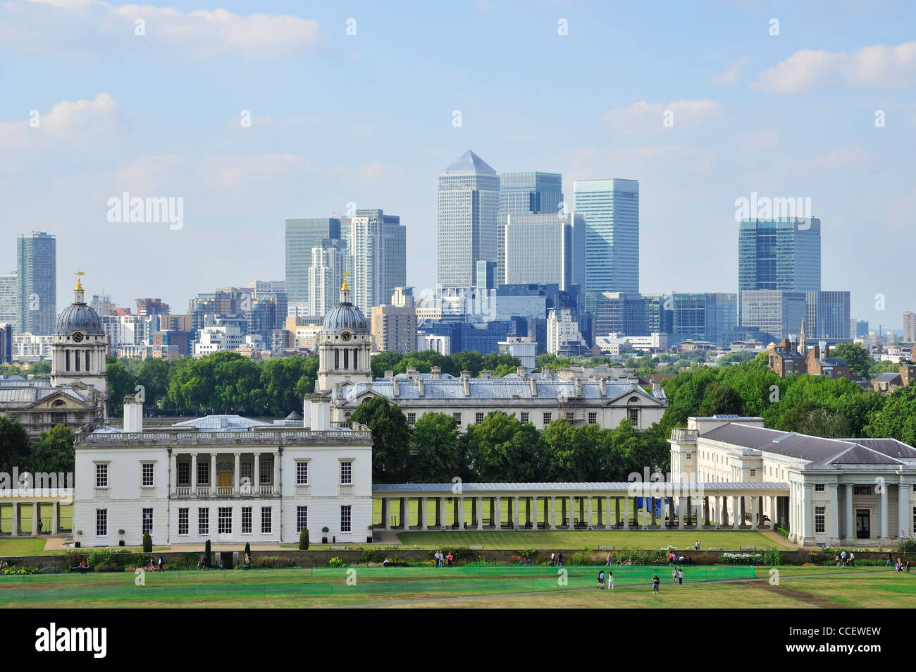 Canary Wharf skyline da Greenwich, London REGNO UNITO Foto Stock
