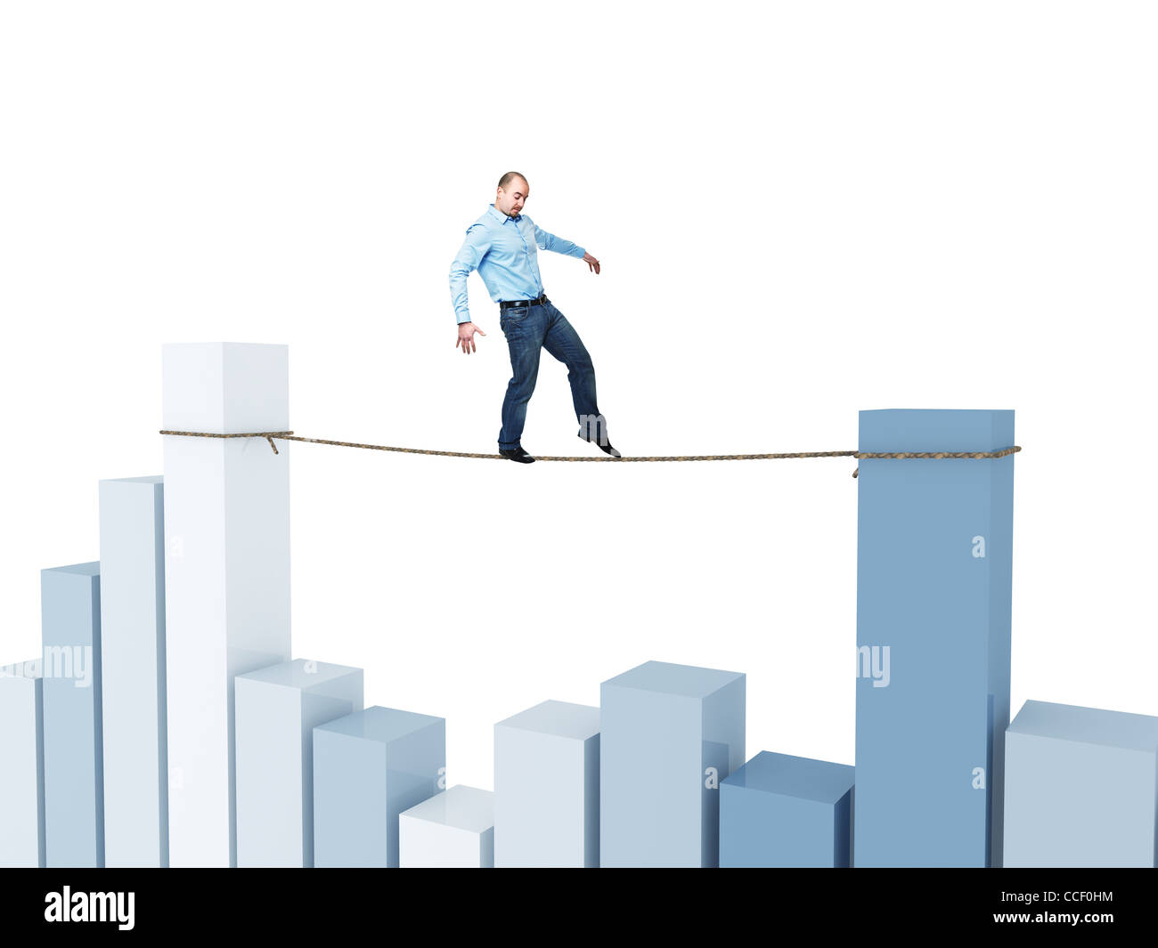 Acrobat camminare sulla corda con la finanziaria sfondo grafico Foto Stock