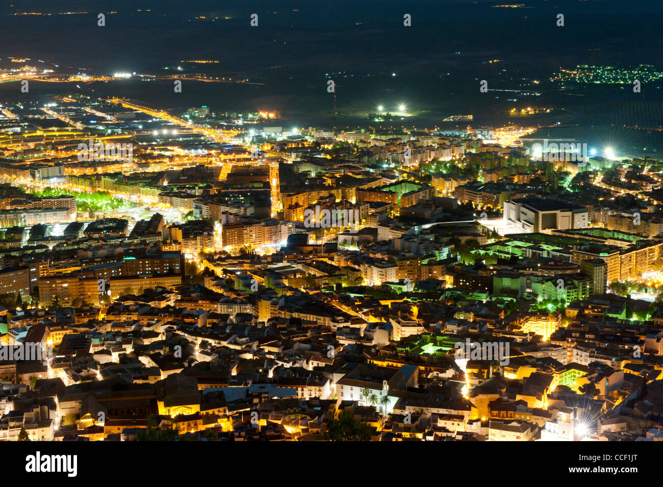 Vista della città di Jaen in notturna dal Castello di Santa Catalina, Andalusia, Spagna Foto Stock