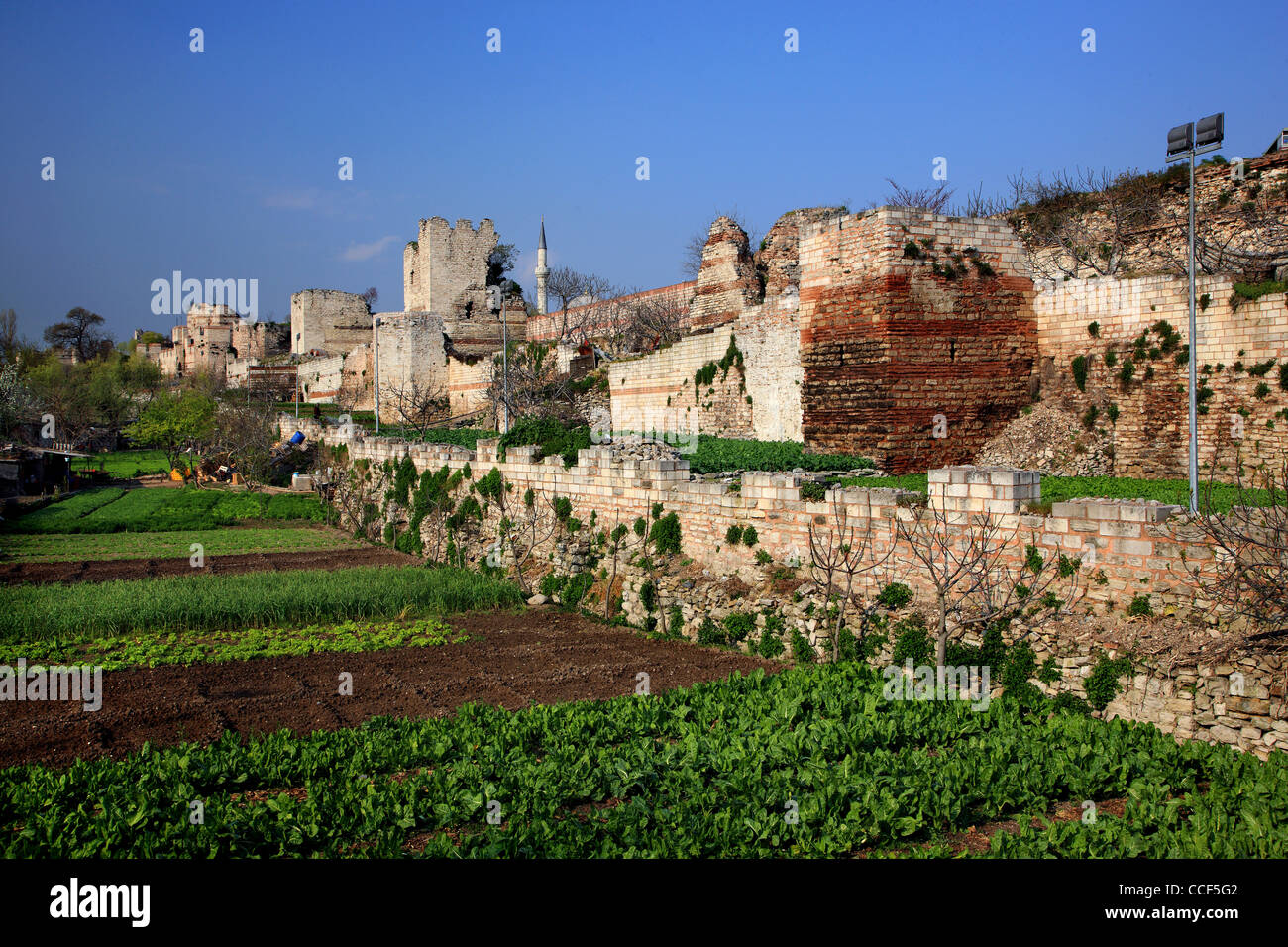 Parte dell'Theodosian (Bizantina) pareti di Istanbul, Turchia. Foto Stock