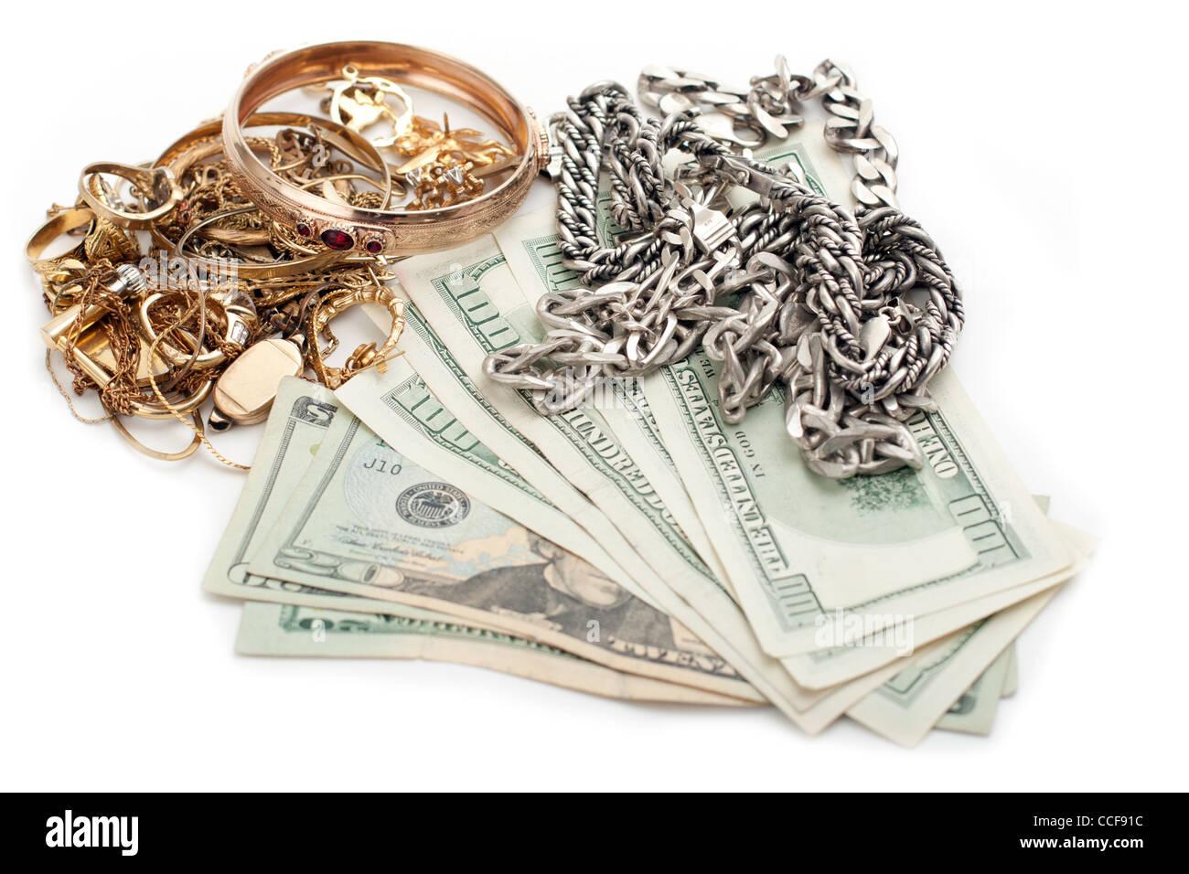 Dollaro in contanti per oro e argento e rottami Foto Stock