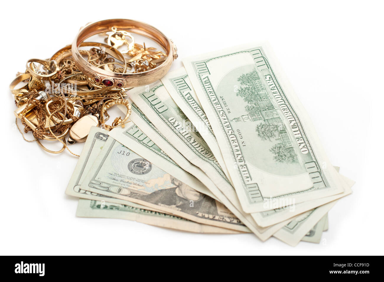Dollaro in contanti per oro e argento e rottami Foto Stock