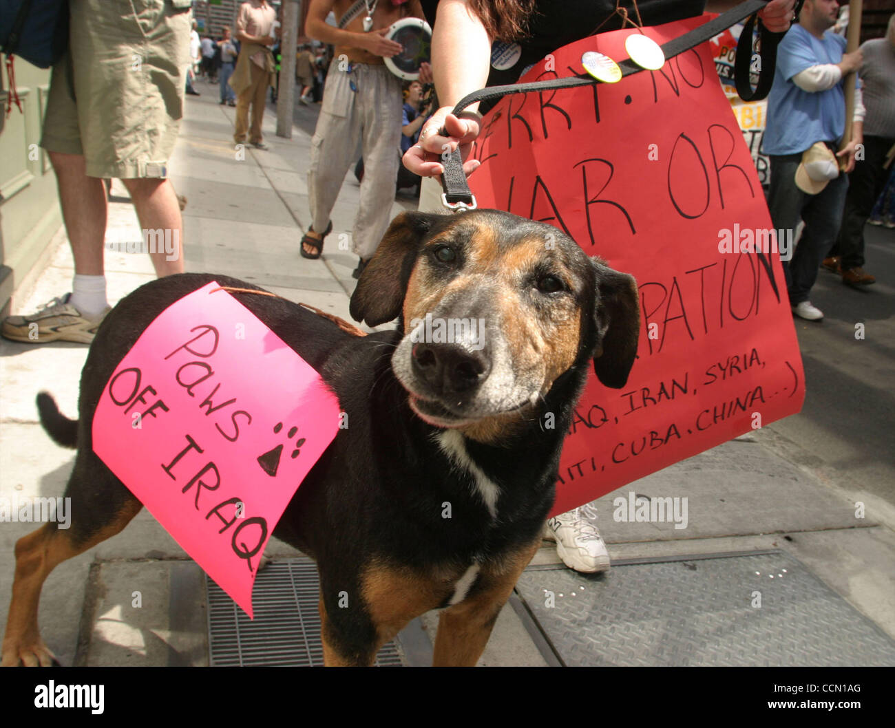 Jul 25, 2004; Boston, MA, USA; manifestanti sono fuori in pieno vigore per le proteste tenutasi alla vigilia della convention democratica. Foto Stock