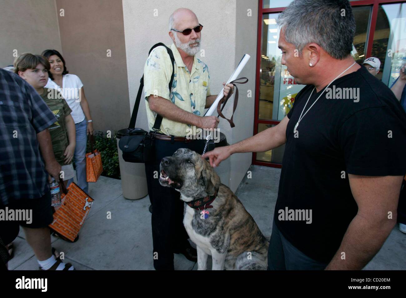 07 novembre 2008, San Diego , CA,-. CESAR MILLAN, 'Il Dog Whisperer" era all'Arena Sportiva Petco negozio su Sabato, 11/8/08 per un libro firma e foto. Prima che il libro firma, MILLAN camminato attraverso la folla e chiacchierato con KIRK RAEBER, da Jamul, che razze shepards anatolica, con ''Ty Foto Stock