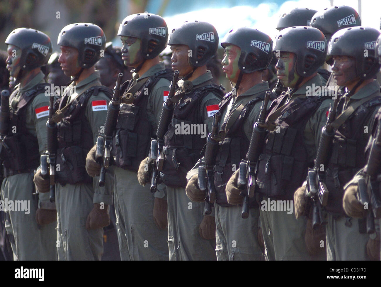 Naval Special Warfare personel o 'Kopaska' stand in una formazione durante una cerimonia di 46 anni di anniversario di Jakarta, Indonesia. Marzo 31,2008.La indonesiana e Stati Uniti Marine sarà condotta un esercizio congiunto il cui nome in codice è "Impegno navale attività (NEA) 2008'.L'esercizio congiunto il nome in codice di NEA Foto Stock