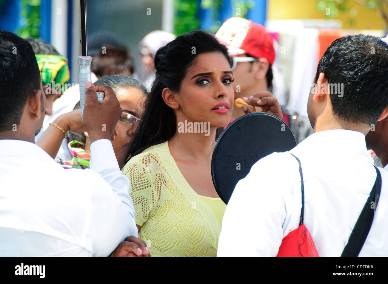 Asin Thottumkal durante le riprese del film pronto a Film City, Mumbai, un importante hub dell'industria cinematografica india. Foto Stock