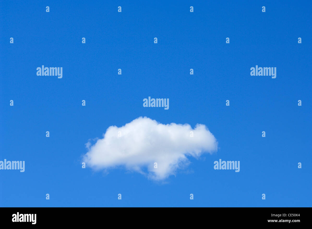 Un singolo mentre il cloud contro un cielo blu chiaro con copyspace. Foto Stock