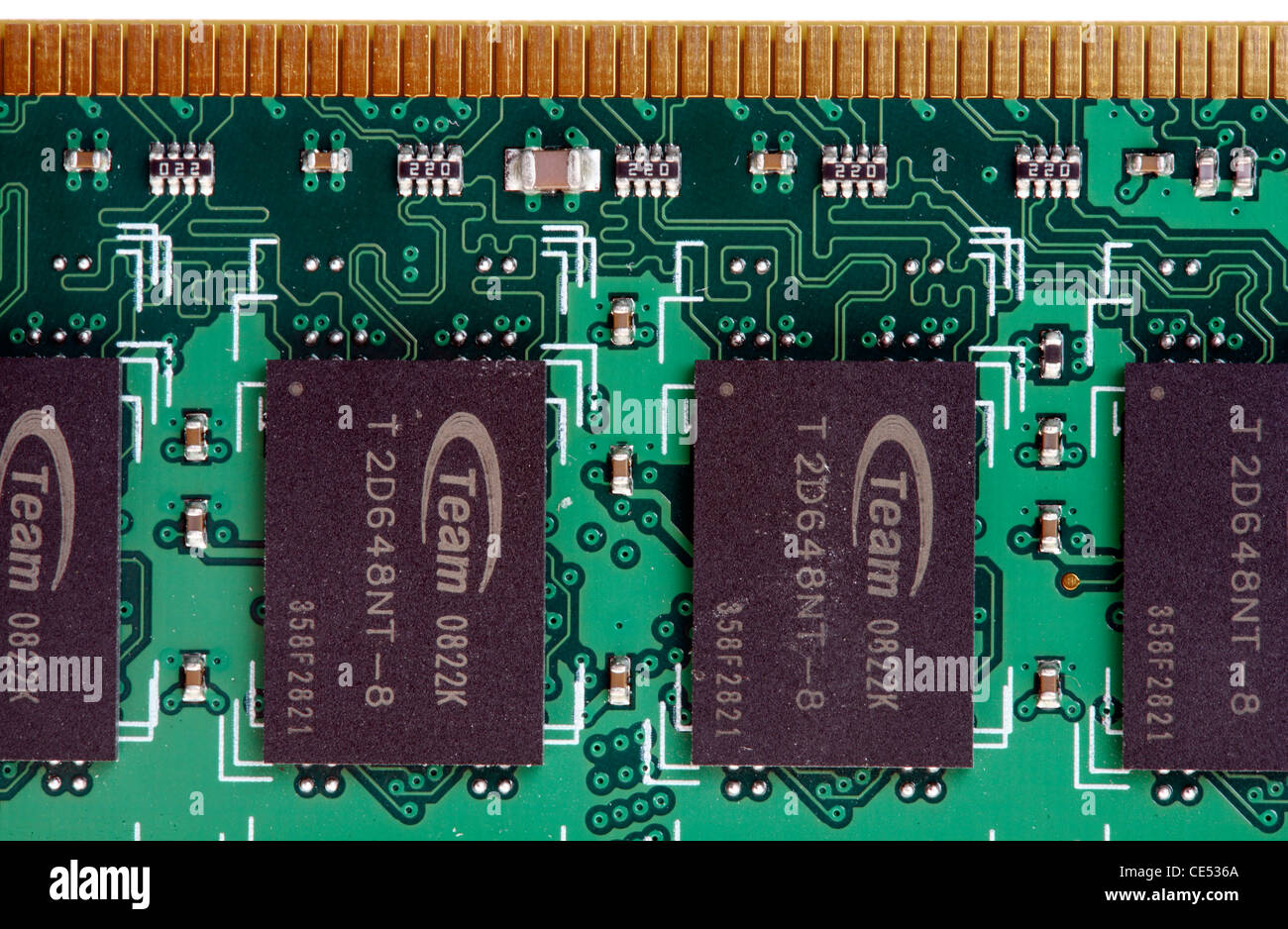 Scheda computer con moduli di memoria. La memoria ad accesso casuale RAM. Foto Stock