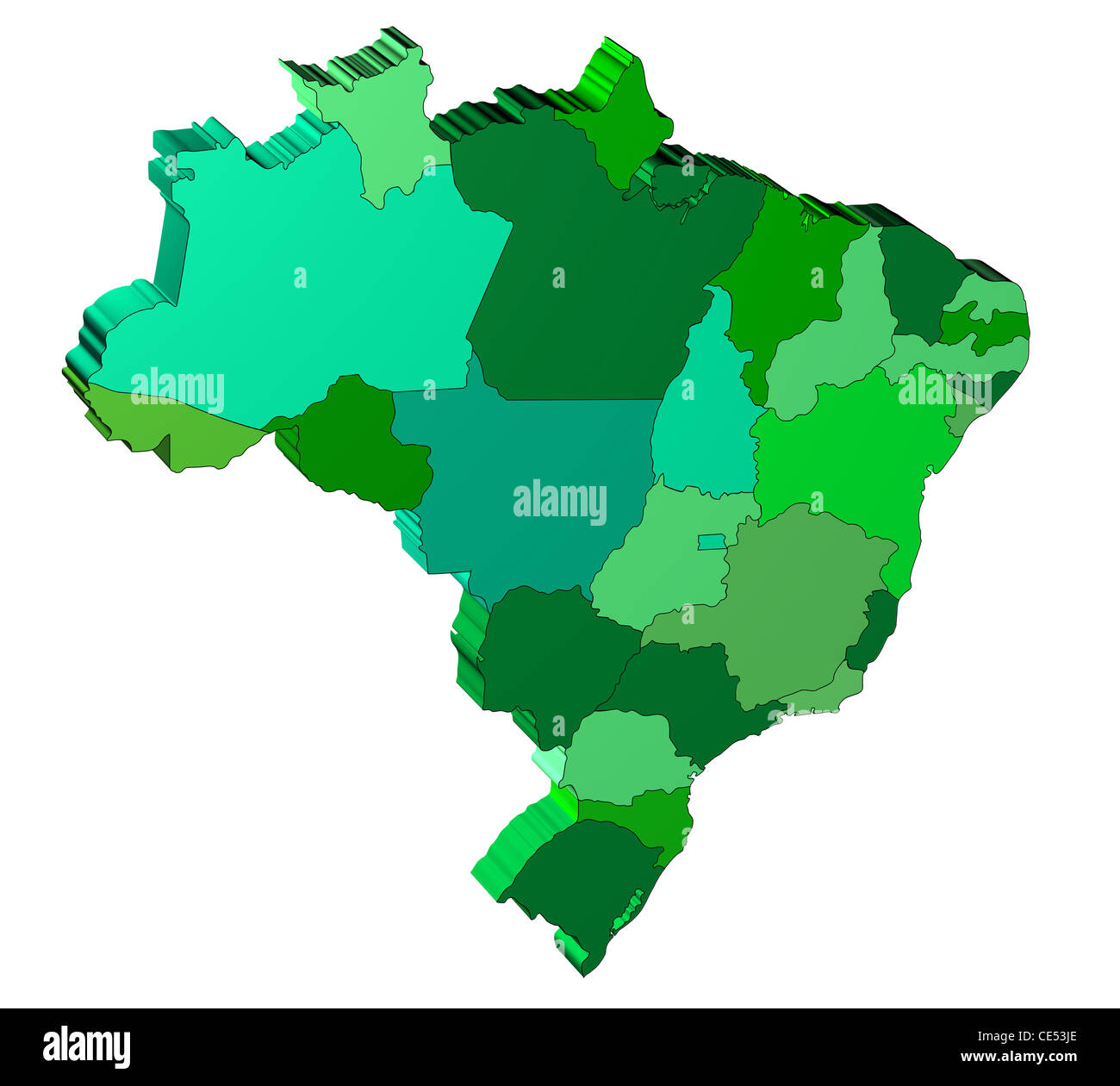 Mappa tridimensionale del Brasile con gli stati Foto Stock