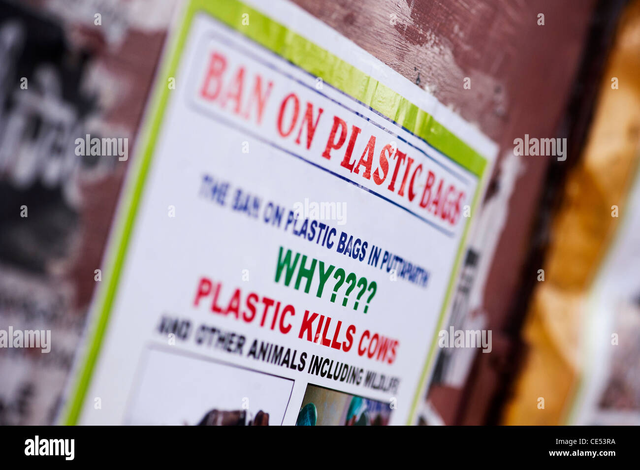 Divieto dei sacchetti di plastica poster in India. Andhra Pradesh, India Foto Stock