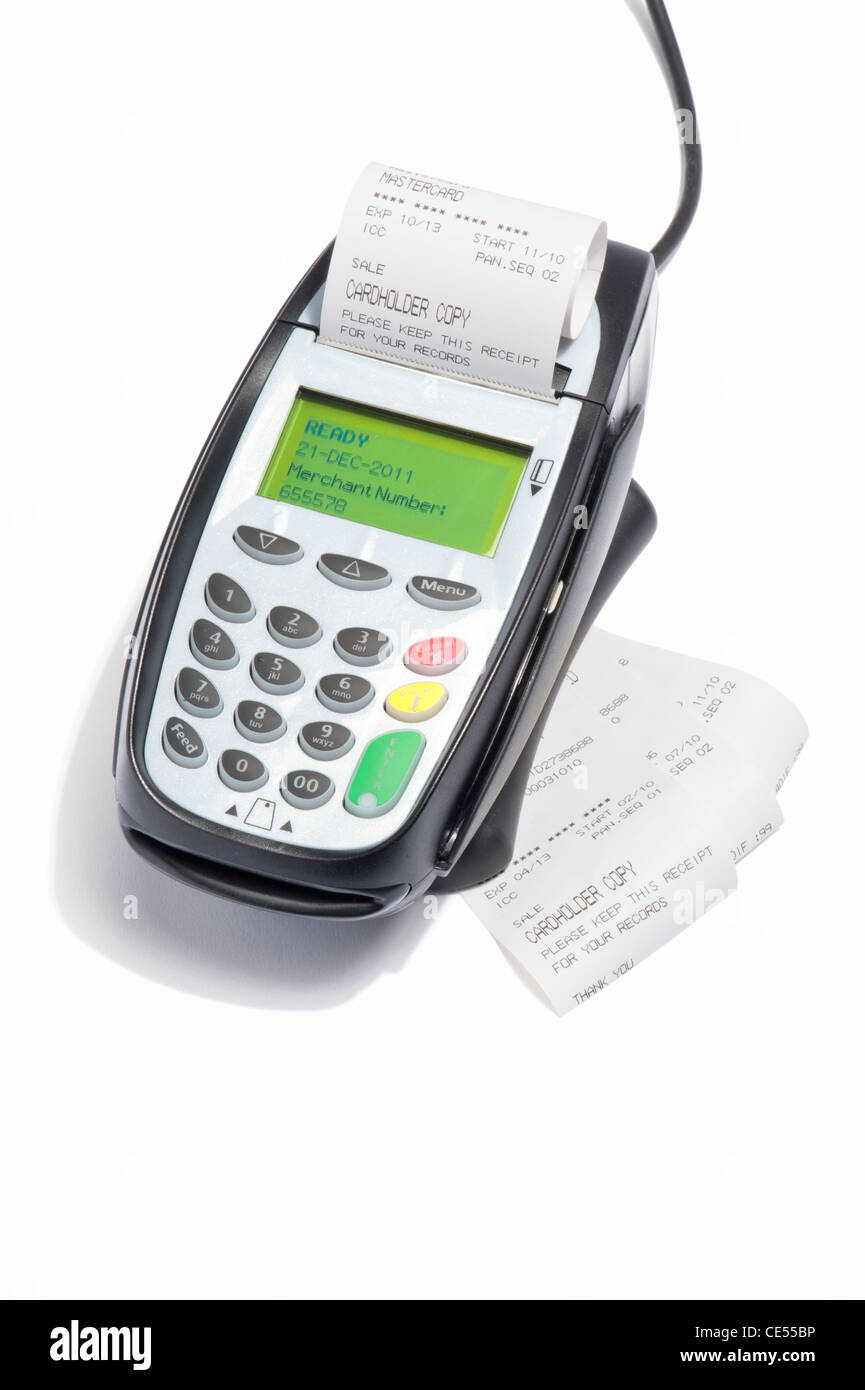 Una carta di credito macchina con avvisi Foto Stock