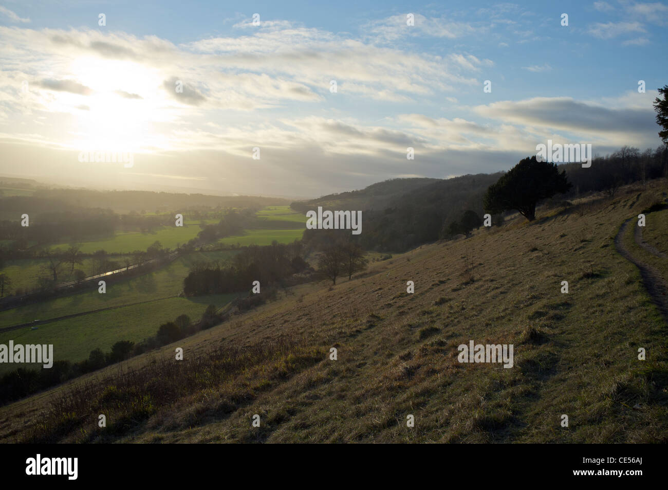 Vista su Dorking da Ranmore comune, Surrey Foto Stock