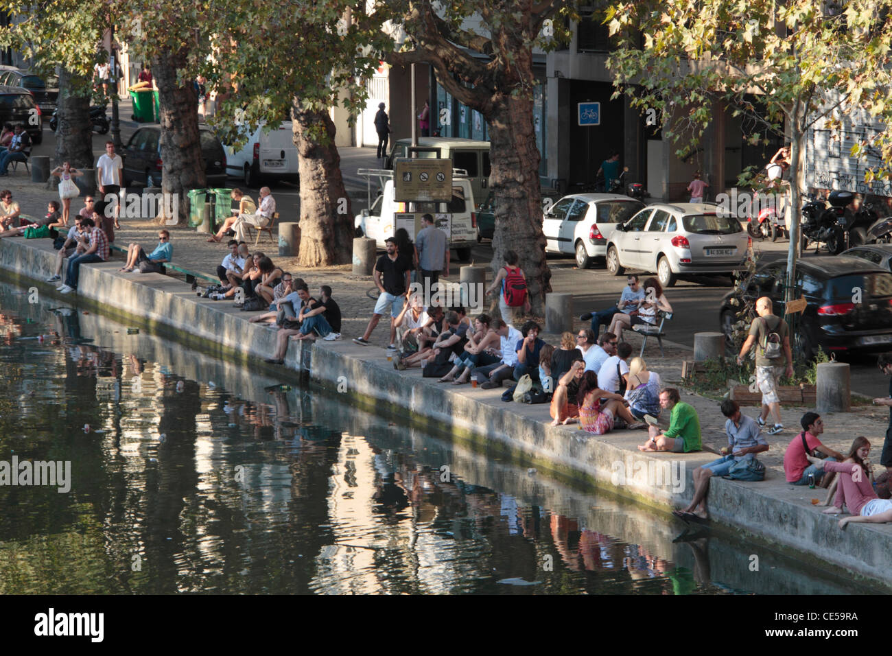 Canal Saint Martin, quai de valmy, decimo arrondissement di Parigi, il de France, Francia Foto Stock