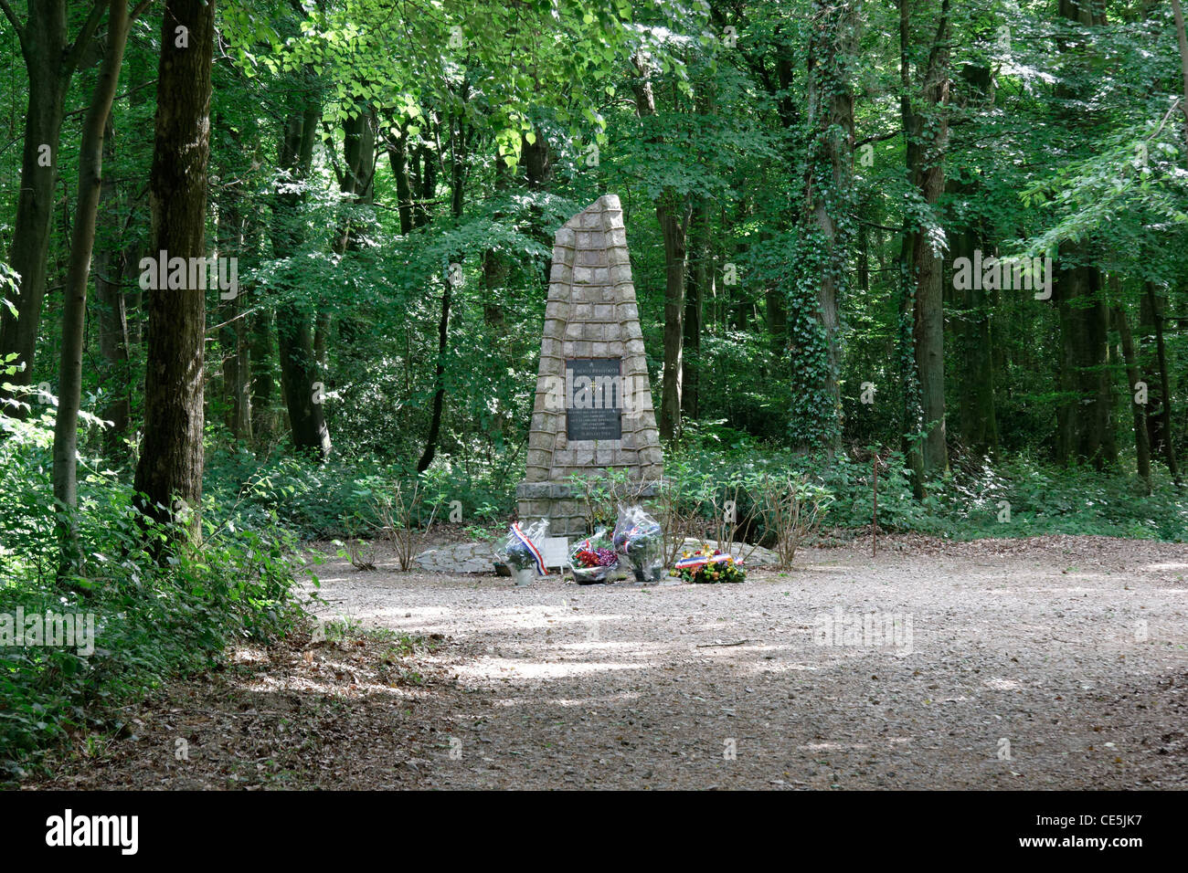 Monumento alla resistenza francese, 31st luglio 1944. I martiri della Foresta di Cambron. Mémorial pour la Résistance Franaise, 31 Juillet 1944. Foto Stock