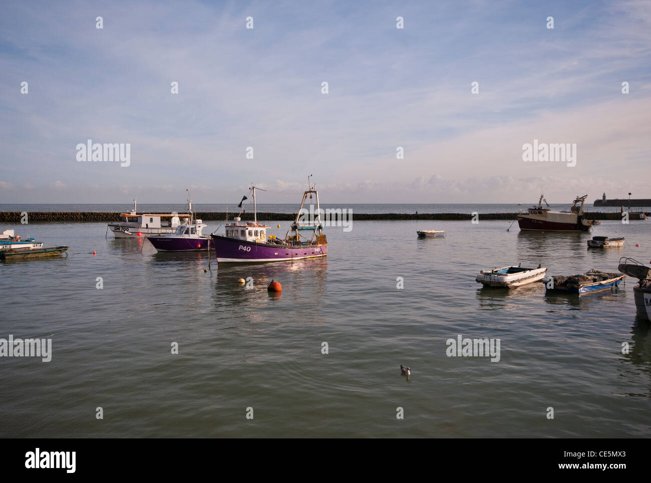 Barche da pesca ormeggiate nel porto di Folkestone nel Kent REGNO UNITO Foto Stock