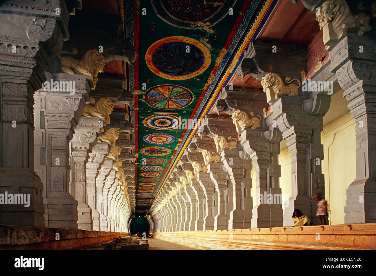 Tempio Ramanathaswamy ; corridoio più lungo del tempio ; Rameswaram ; Ramesvaram ; Rameshwaram ; Isola di Pamban ; Tamil Nadu ; India ; Asia Foto Stock