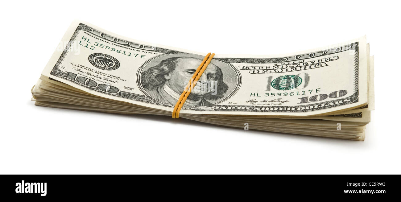 Lotto di dollari isolato su bianco Foto Stock