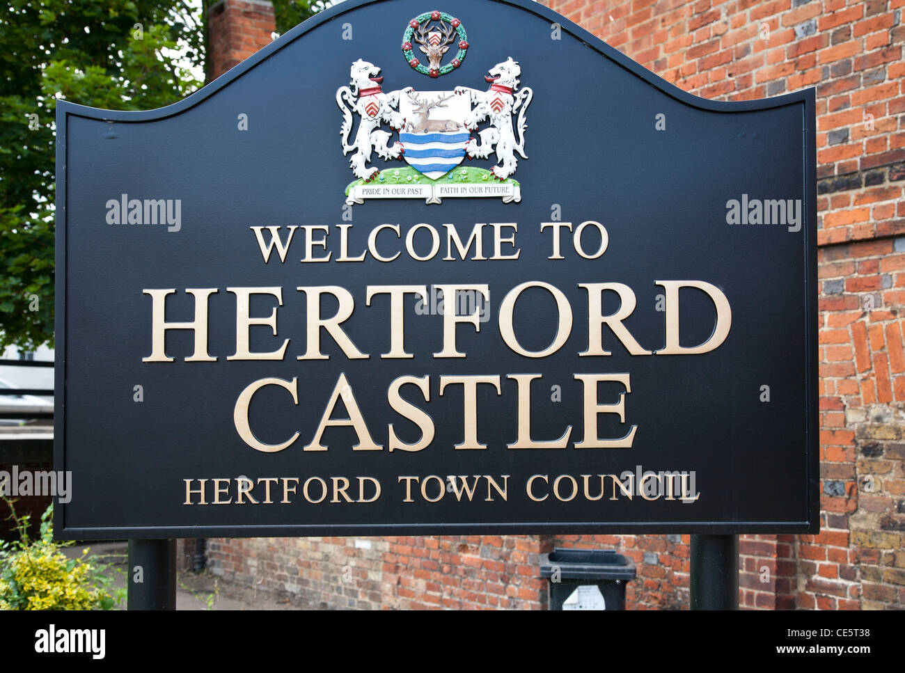 Il castello di Hertford segno Foto Stock