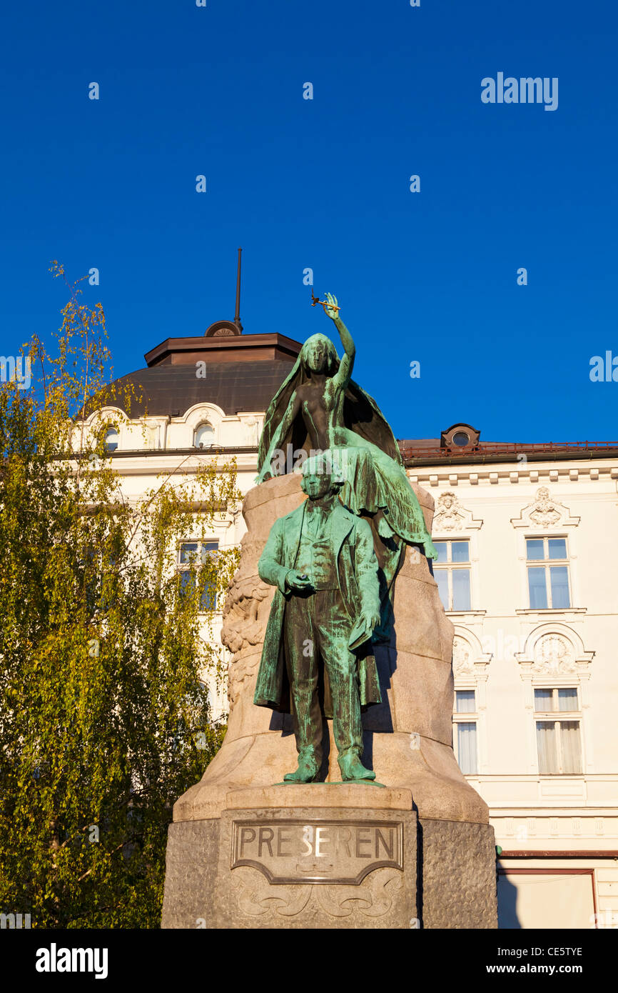 La statua di France Prešeren in Lubiana, Slovenia Foto Stock