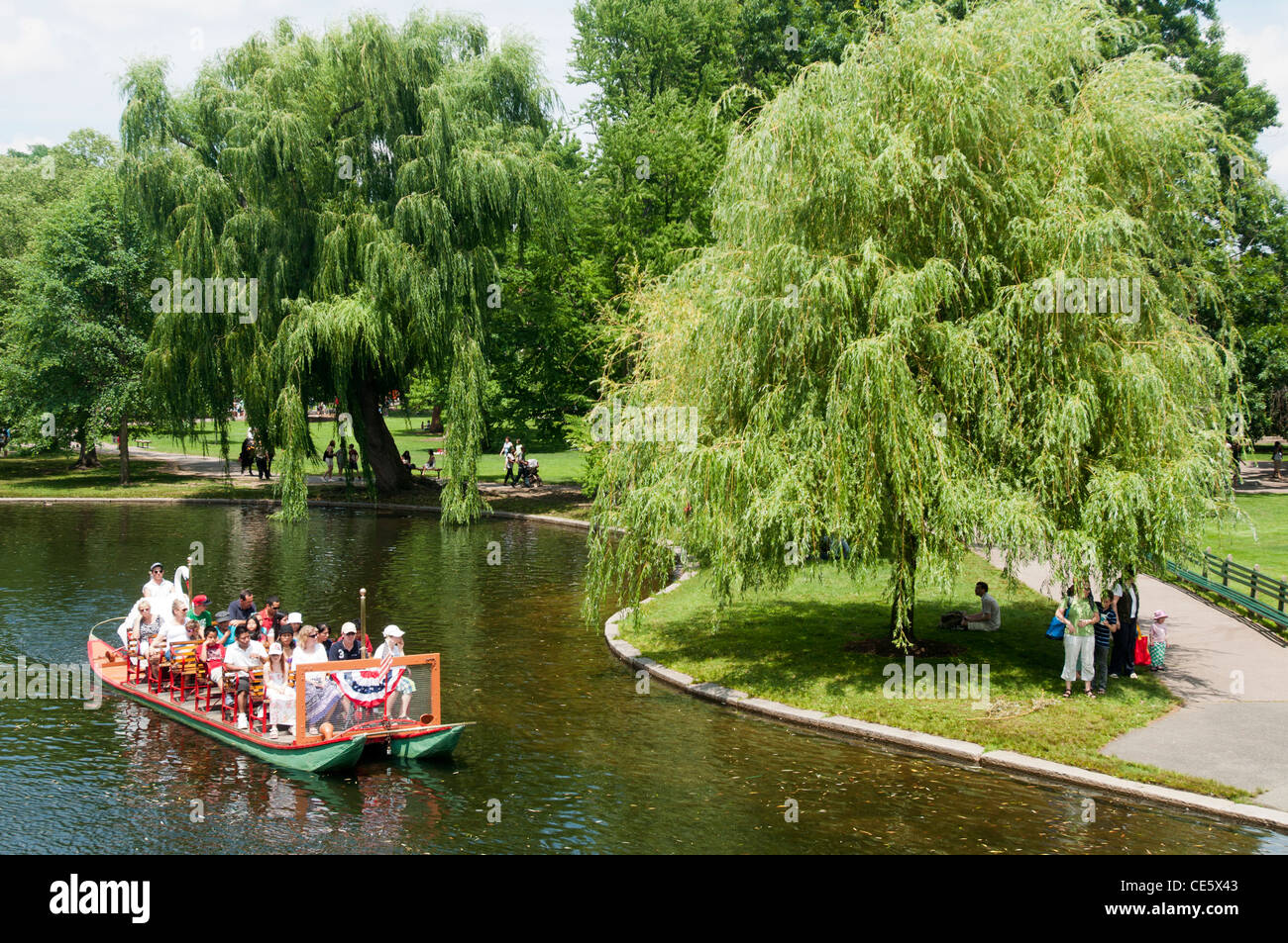 Swan barca sul lago, giardino pubblico, Boston, Massachusetts, Stati Uniti, STATI UNITI D'AMERICA Foto Stock