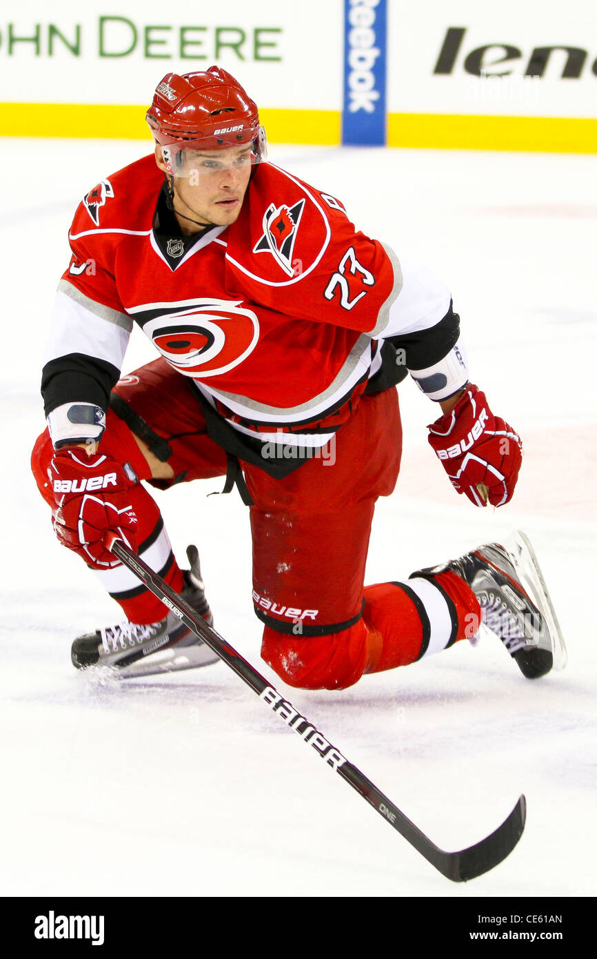 Carolina uragano Alexei Ponikarovsky in un gioco di NHL durante la stagione 2011-2012 A RBC Center di Raleigh, NC Foto Stock