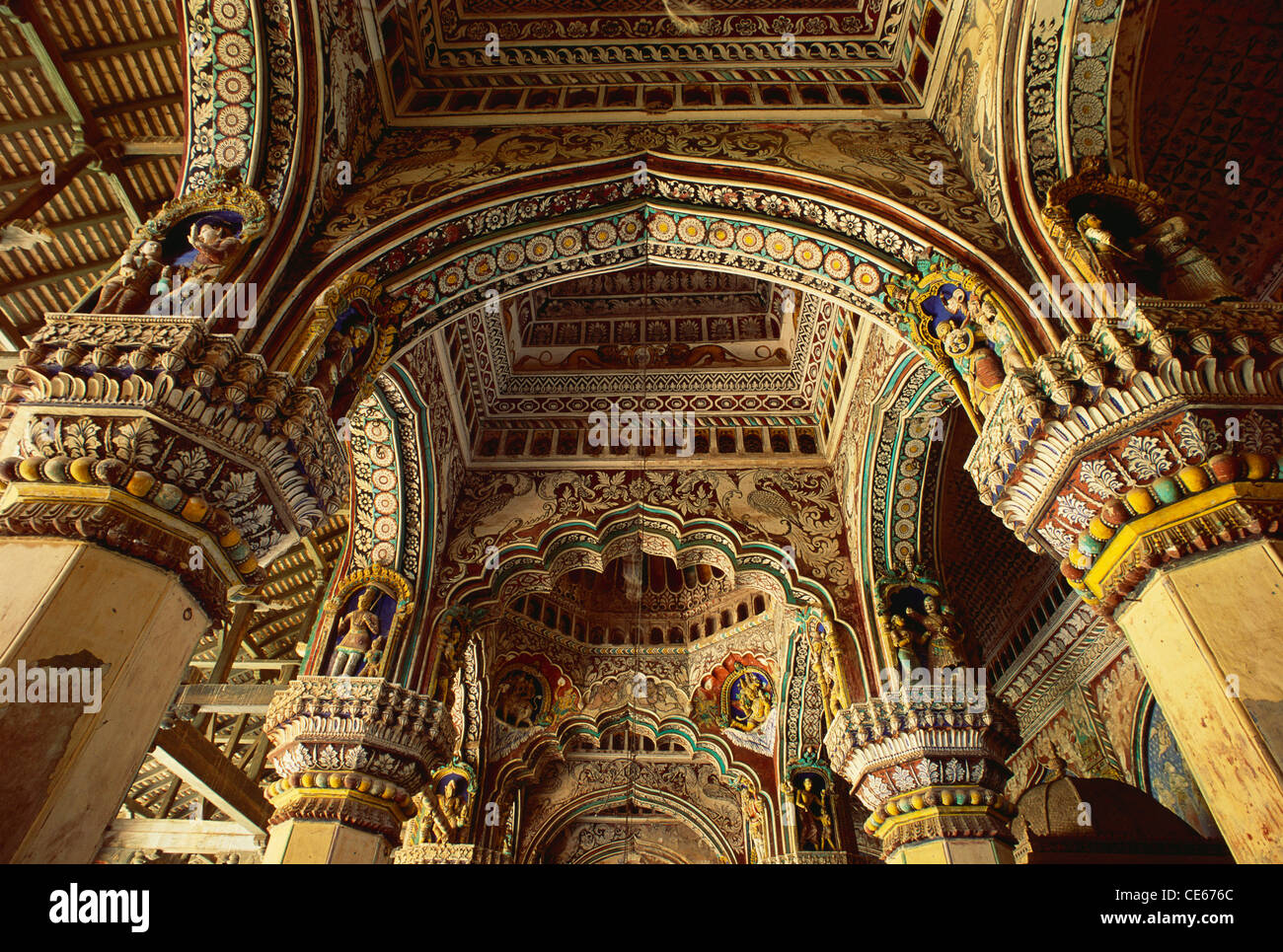 Soffitto del Maratti darbar hall Thanjavur Tamil Nadu India Foto Stock