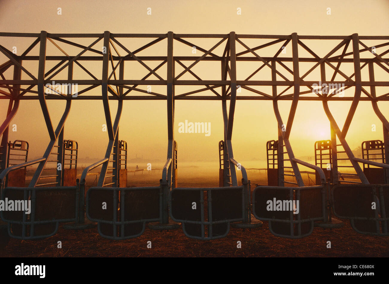 Cancello di partenza ; barriera di partenza ; stalli di partenza ; Ippodromo Mahalaxmi ; Bombay ; Mumbai ; Maharashtra ; India ; Asia Foto Stock