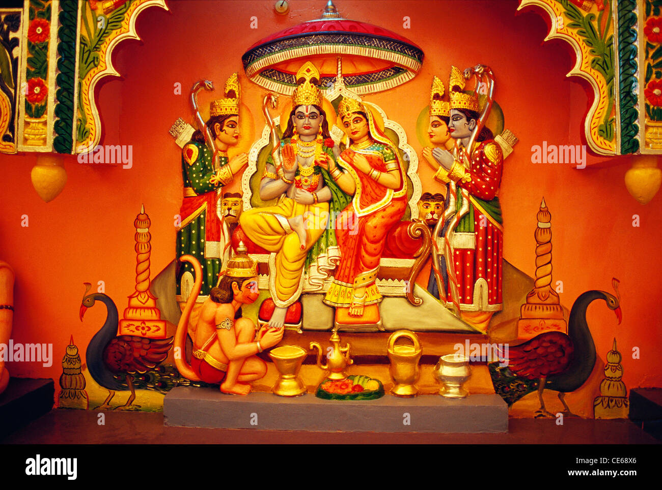 La pittura di Rama Sita Laxman e Hanuman in Chitrakut Bastar Madhya Pradesh India Foto Stock