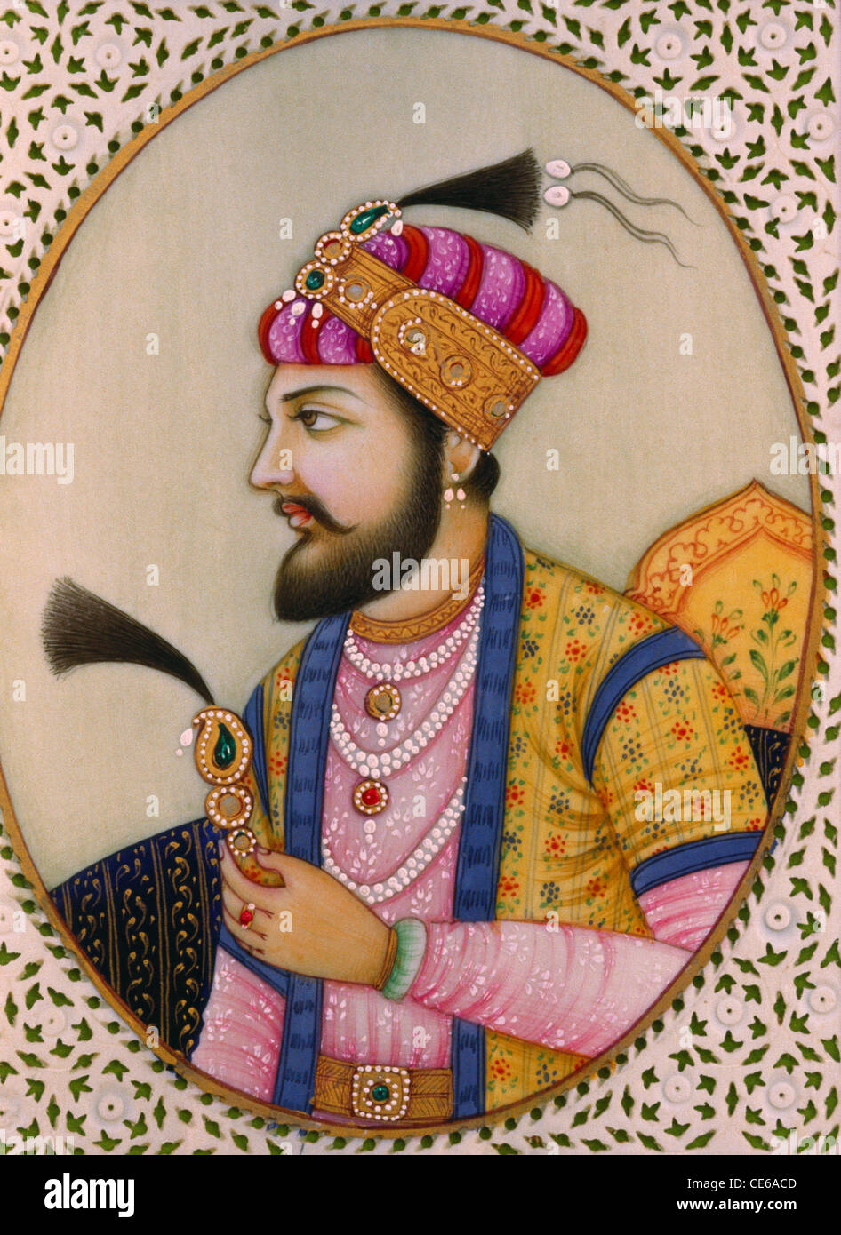 Imperatore Mughal Shah Jahan di pittura in miniatura su avorio Foto Stock