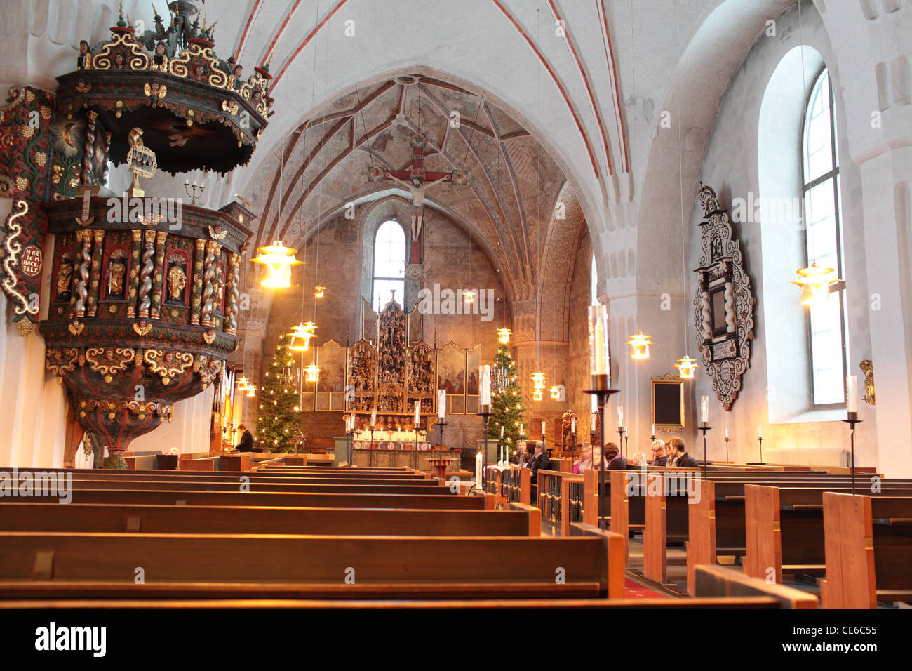 Interno della chiesa di Gammelstad Foto Stock