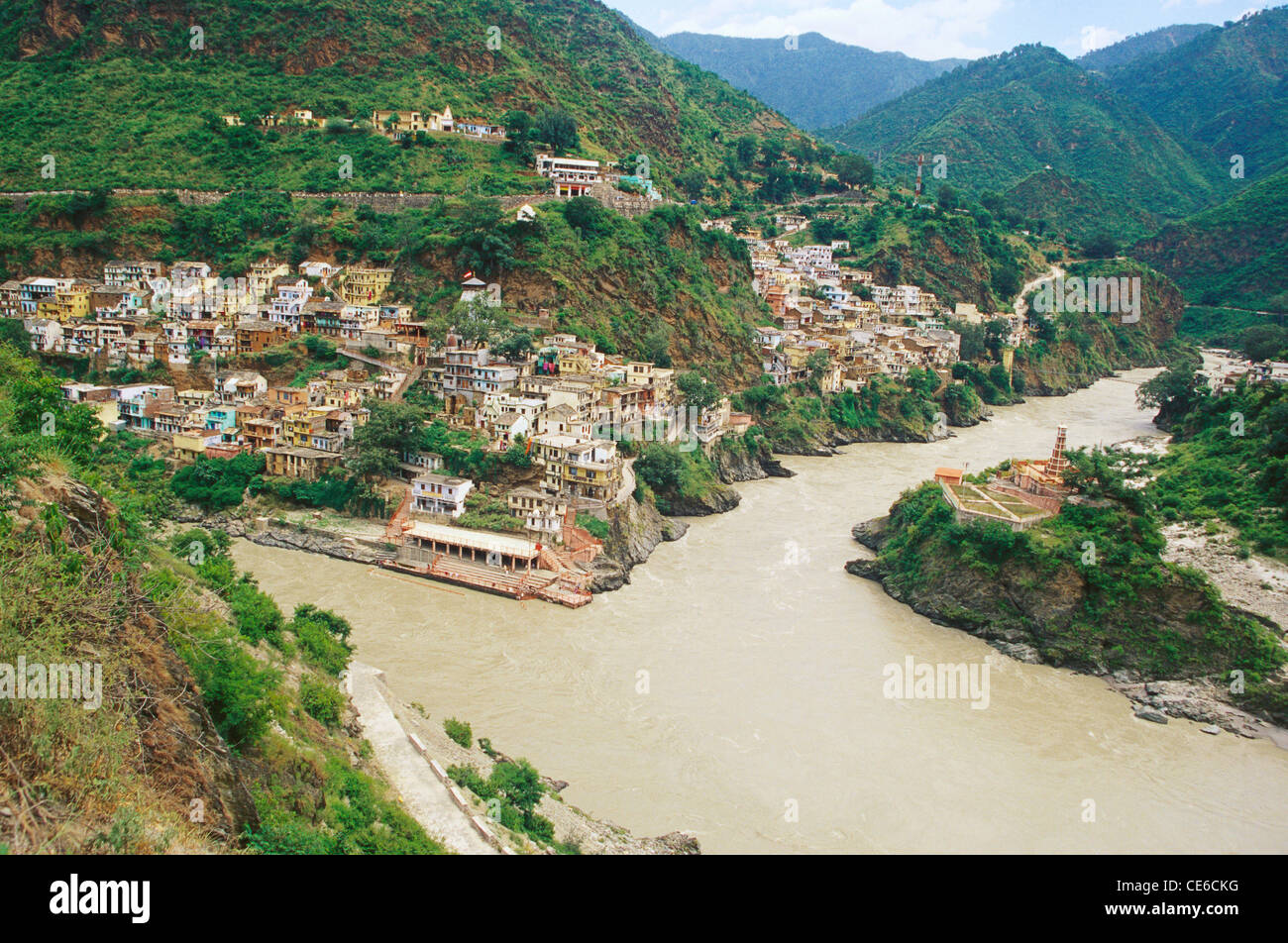 Rudraprayag ; confluenza del fiume Alaknanda e del fiume Mandakini ; Uttaranchal ; Uttarakhand ; India ; Asia ; Asiatico ; indiano Foto Stock