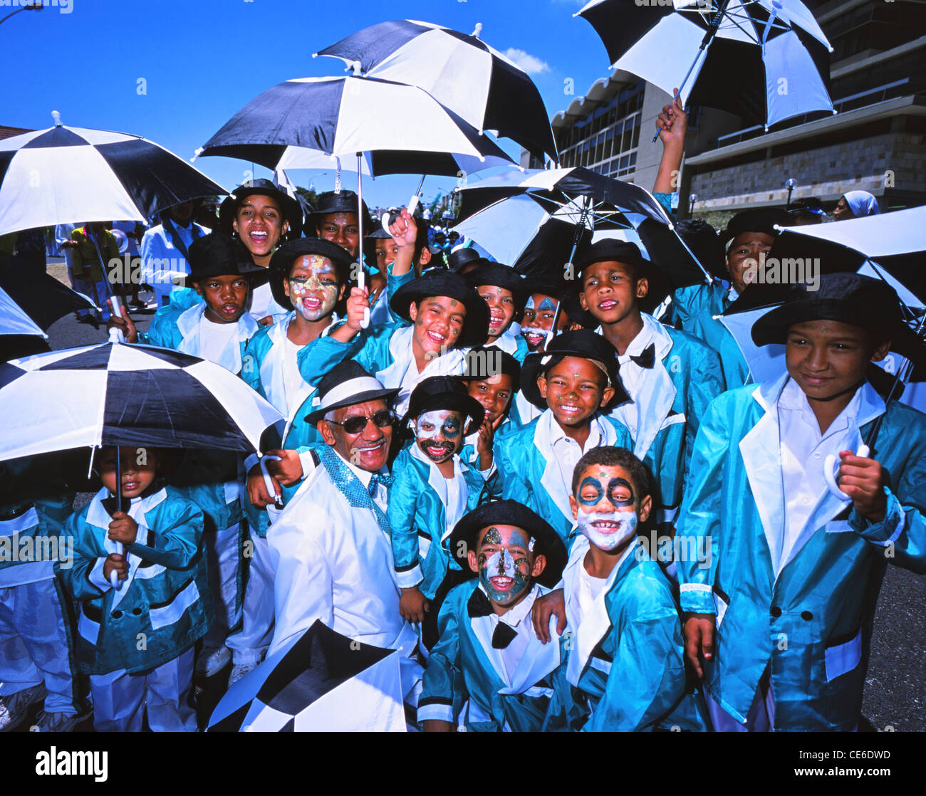 Il Kaapse Klopse Carnevale (Minstrels Carnevale) Cape Town, Sud Africa Foto Stock