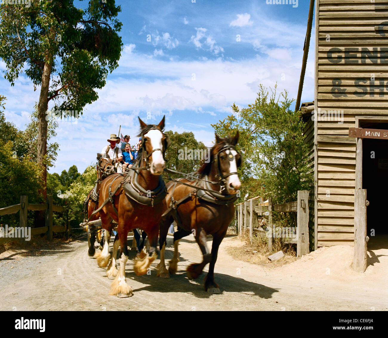 Stagecoach ride Sovereign Hill Ballarat Victoria Australia Foto Stock