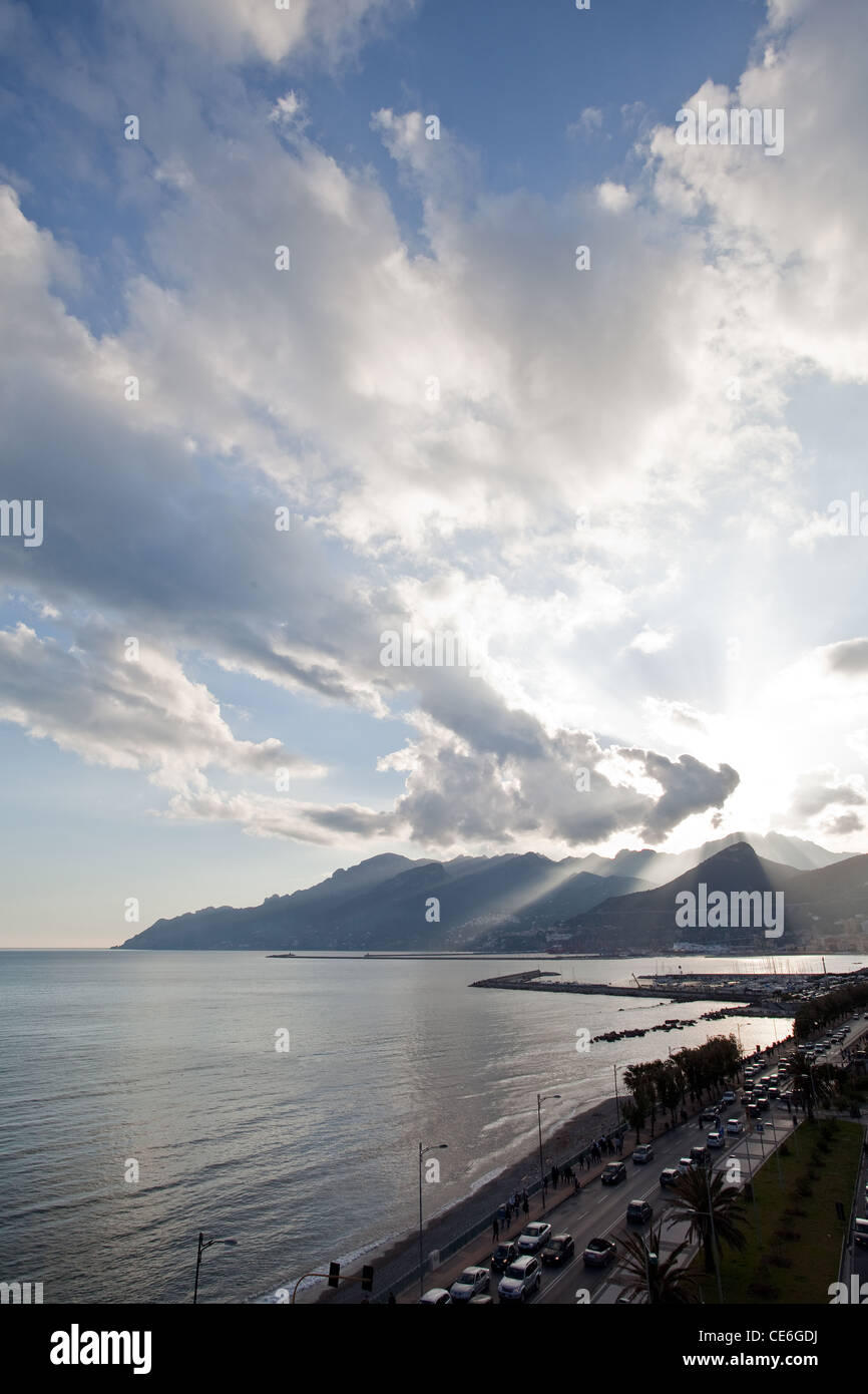 Salerno tramonto su Amalfi Foto Stock