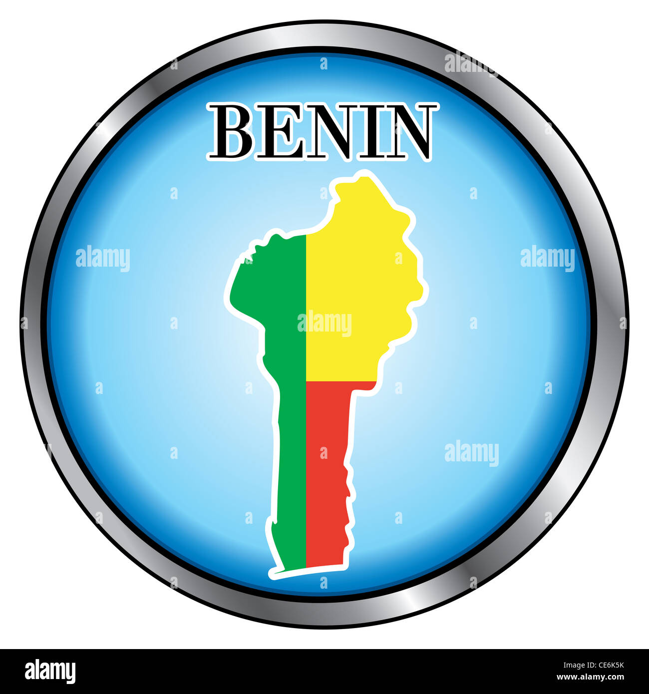 Illustrazione di vettore per il Benin, il pulsante rotondo. Foto Stock