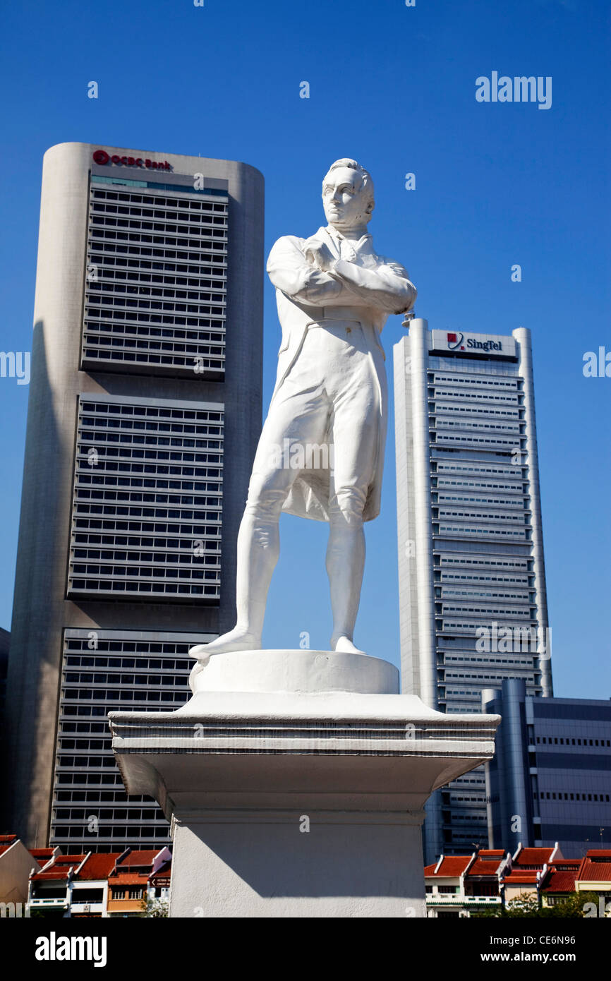 Singapore,Stamford Raffles statua Foto Stock