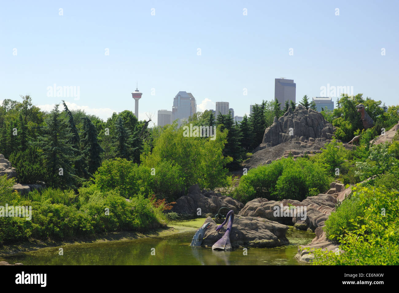 Un'immagine di Calgary, Alberta, Canada downtown sono dallo Zoo di Calgary. Foto Stock