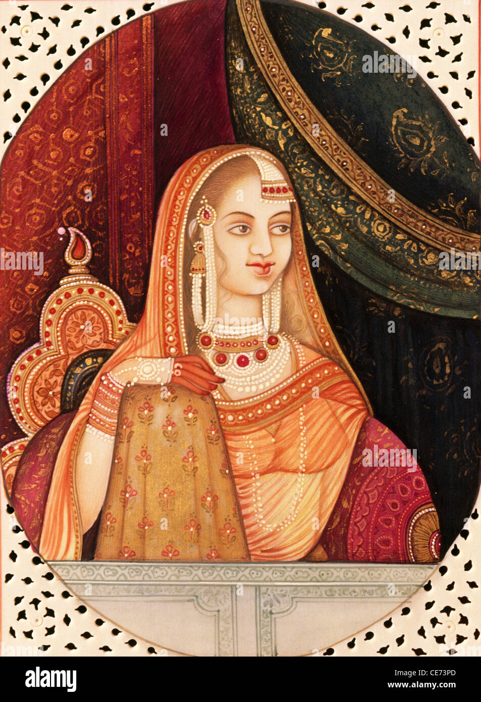 Pittura in miniatura su avorio di Jodhabai moglie di Mughal imperatore Akbar Foto Stock