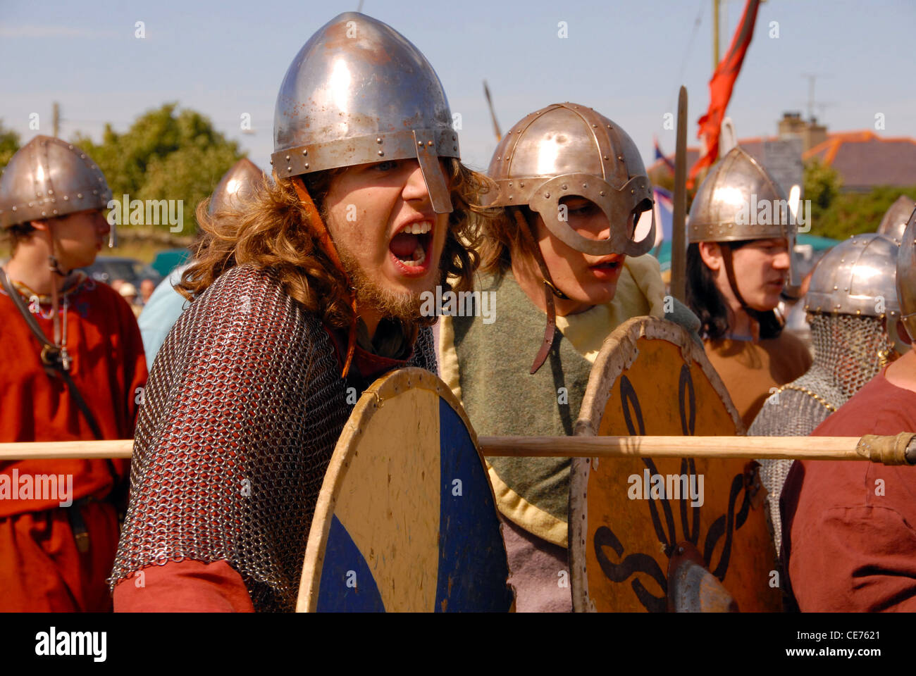 Grido di battaglia presi durante i due giorni del festival a Amlwch Anglesey North Wales UK Sir Fon Foto Stock