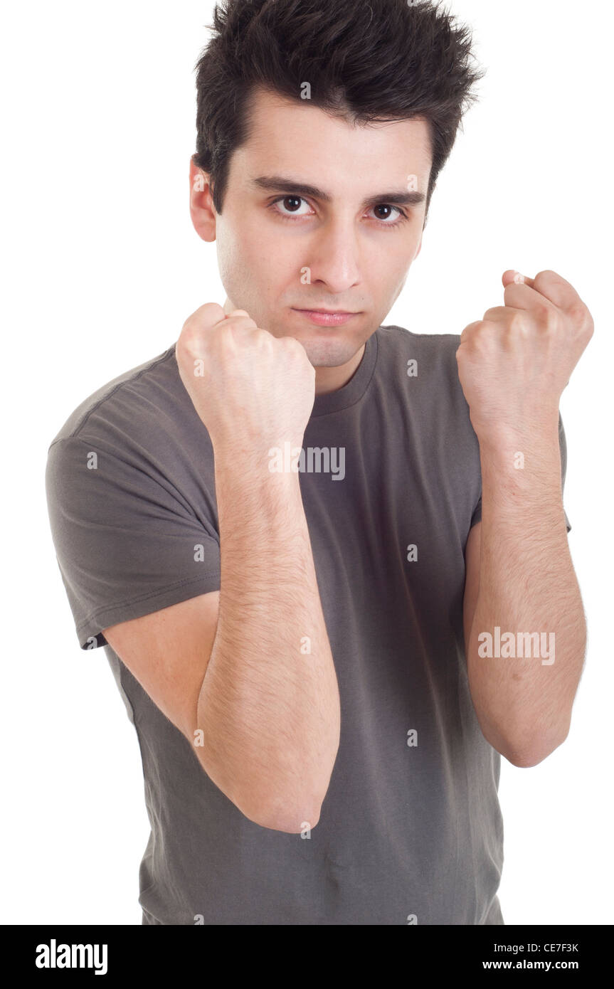 Uomo con la lotta contro l'espressione Foto Stock
